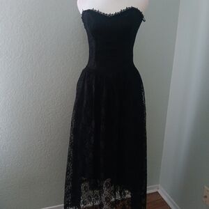 Gunne Sax Black Lace 80s Midi Dress sz 8